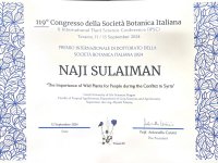 Award certificate from the Italian Botanical Society